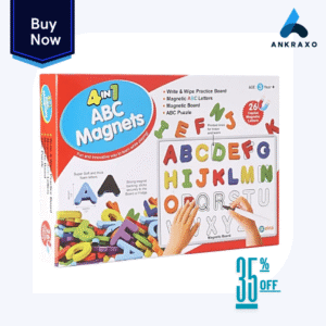 ANKRAXO 4-in-1 ABC Magnetic Letters for Kids Write & Wipe Board, Fridge Magnets & Puzzle Educational Toy for Toddlers 3+ 🍎✏️