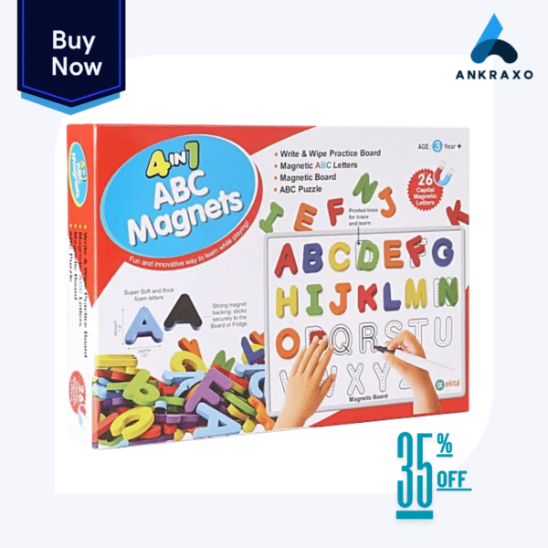 ANKRAXO 4-in-1 ABC Magnetic Letters for Kids Write & Wipe Board, Fridge Magnets & Puzzle Educational Toy for Toddlers 3+ 🍎✏️