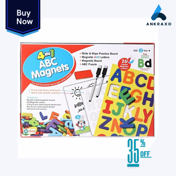 ANKRAXO 4-in-1 ABC Magnetic Letters for Kids Write & Wipe Board, Fridge Magnets & Puzzle Educational Toy for Toddlers 3+ 🍎✏️
